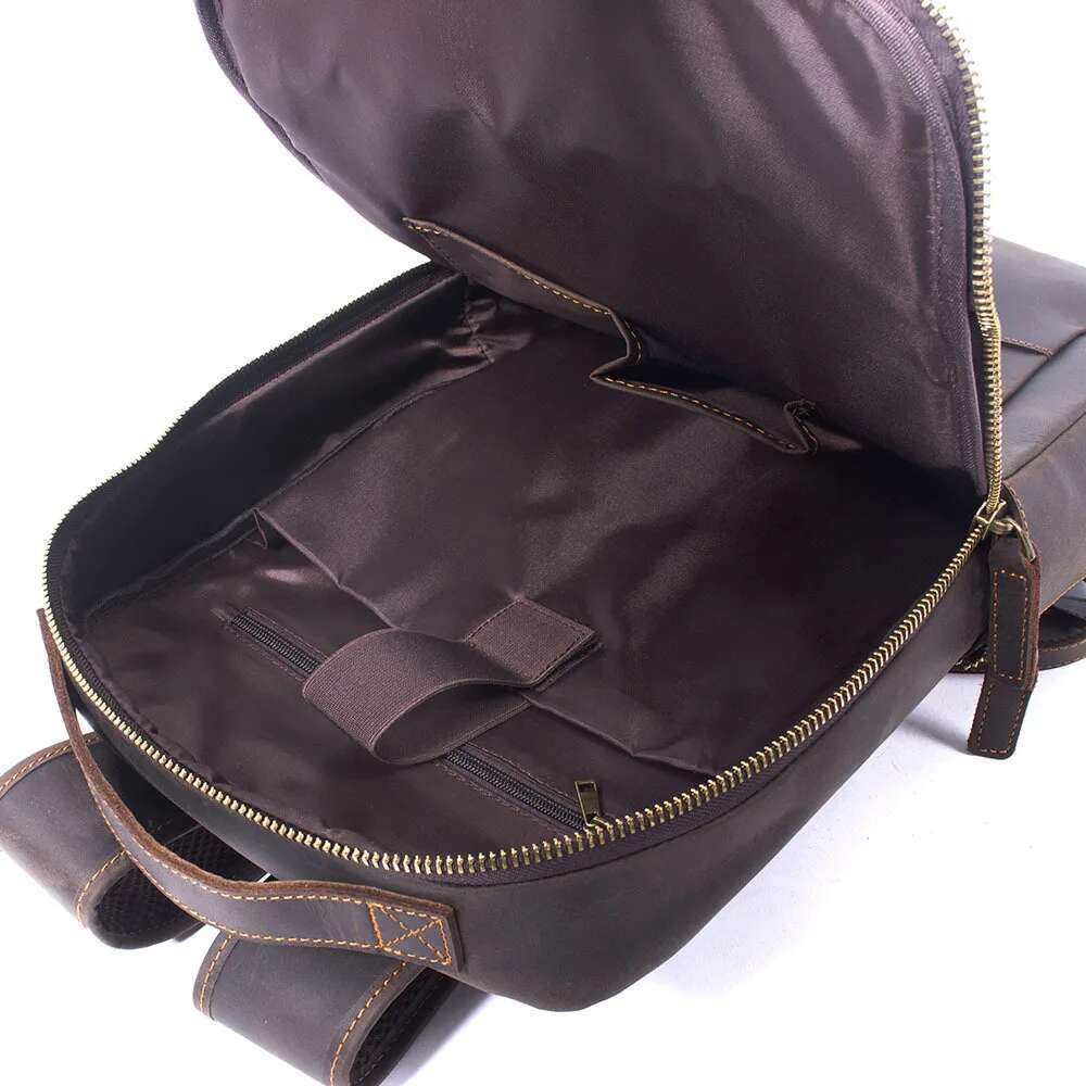 Vintage Crazy Horse Genuine Men Backpack Laptop Leather Daily Bagpack Male Rucksack Trave Hiking Knapsack Large