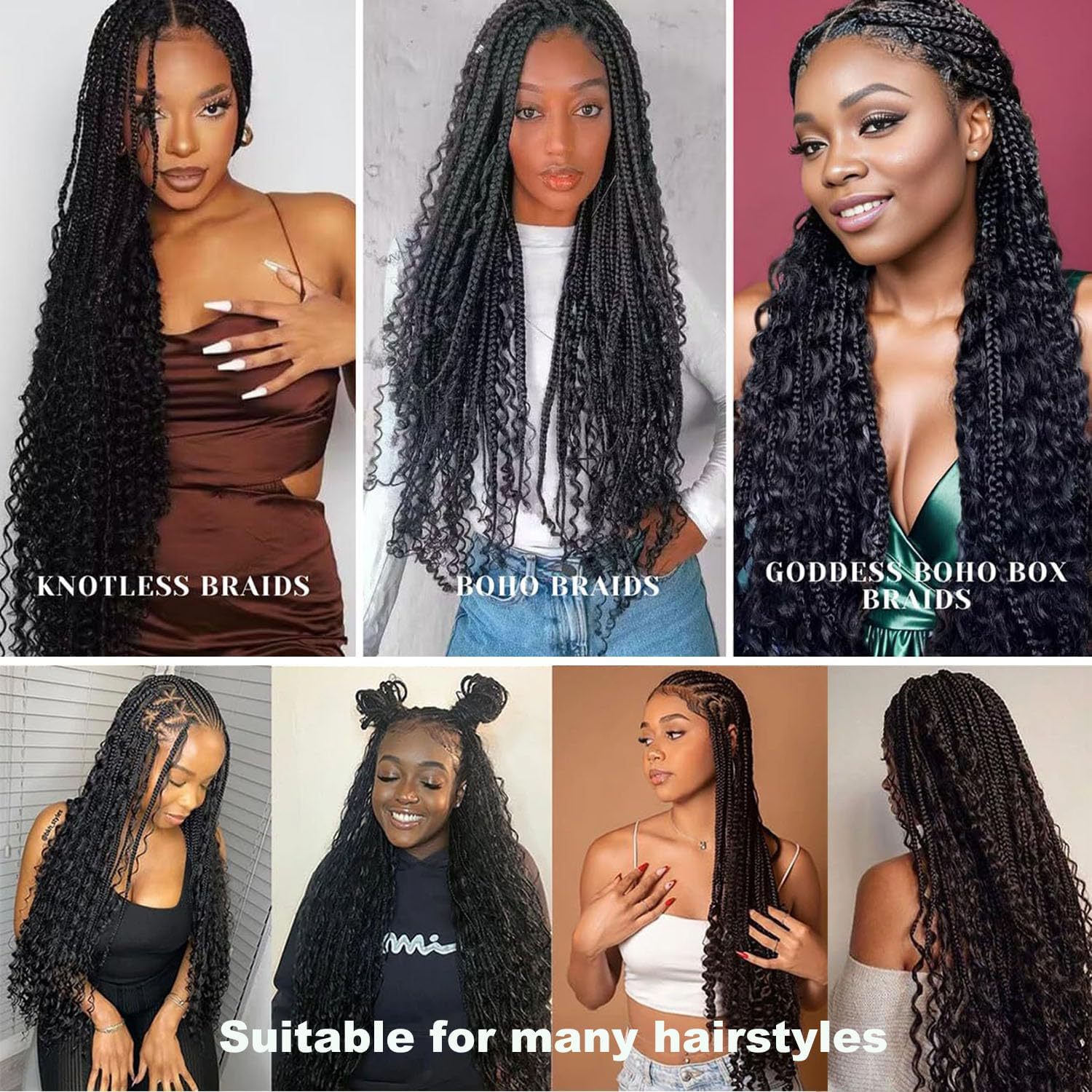 ViBESHiFT18-22 Inch Deep Wave Bulk Hair Extensions 100% Human Hair 12A Brazilian Virgin Hair for Women Seamless Look Party Daily Work