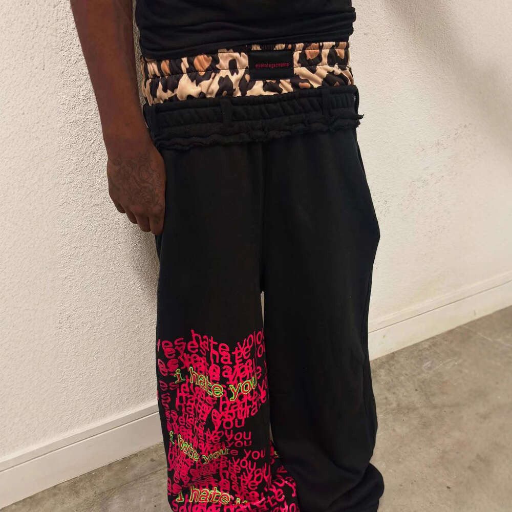 Double waist design casual street men's hip-hop gothic Harajuku loose Y2K letter pattern sports pants