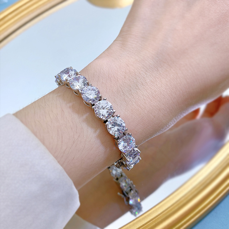 New 925 Sterling Silver High Carbon Diamond 8.0mm Luxury Bracelet for Men and Women, Perfect for Cross-Border Fashion Jewelry