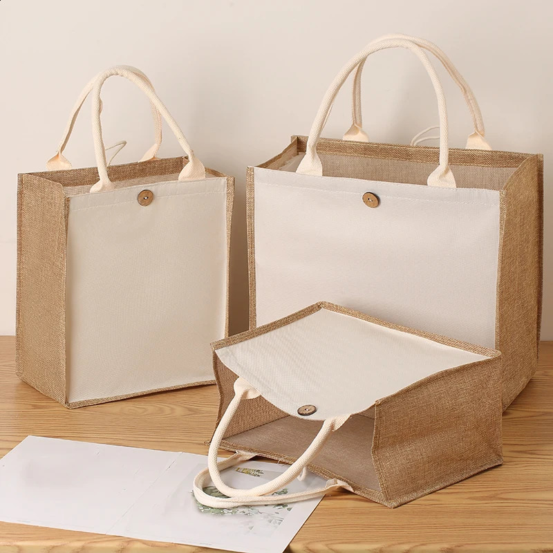 Laminating blank canvas bag DIY painting hand carry faux burlap bag solid color large capacity ladies handheld shopping bag 250516