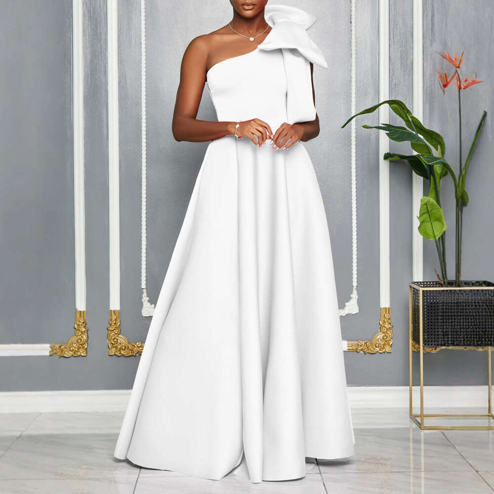 Women's Wear D3322 Women's New Cross Shoulder Large Bow Sexy Long Dress
