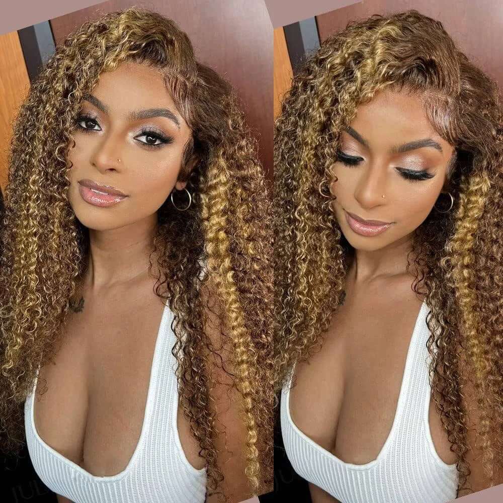 Highlight Deep 13x6 HD Frontal Water Wave Front Human Hair Invisible Strap 360 Full Lace Glueless Wig