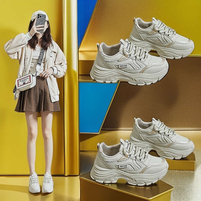 2024 autumn new breathable student sports height increasing casual ins Korean version leather low top dad shoes female 8821
