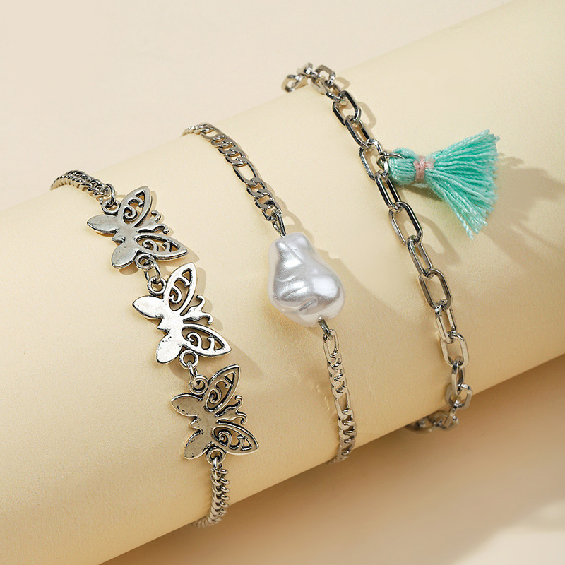 Alloy shell turquoise pendant design with hollow out alloy jewelry, pearl tassel bracelet