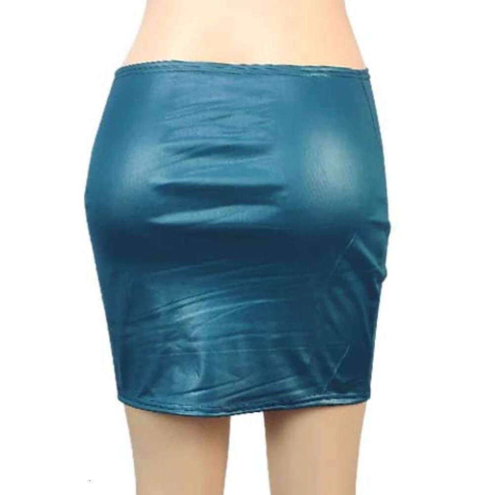 PU Imitation Leather Metal Ring Side Split Mini Women High-Waist Fitess Slim Skirts Vintage Bodycon Skirt Club Party