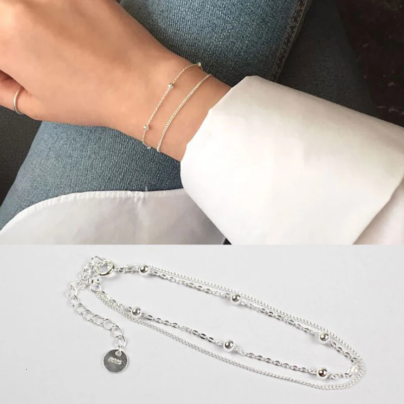F.I.N.S 925 Sterling Silver Fashion Womens Bracelet Double Layer Beads Charm Bracelet For Women Girls Friendship Bracelets 250520