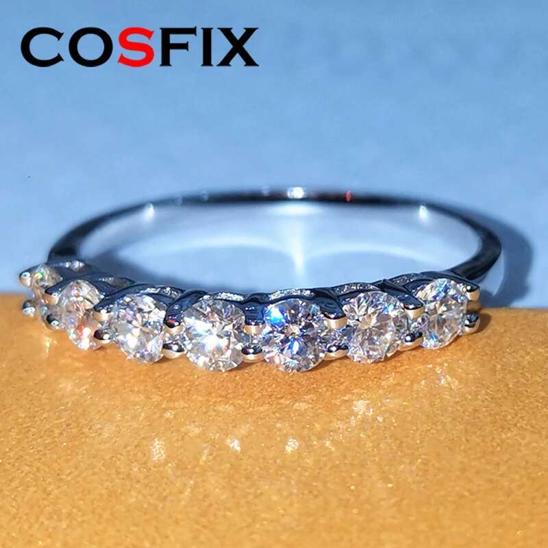 COSFIX 3mm Moissanite Ring for Women 925 Sterling Silver D Color Moissanite Diamond Half Eternity Band Stackble Finger Ring