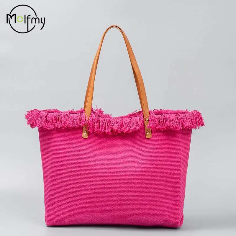 Summer Bags For Beach Tassel Canvas Design Tote Bag Large Capacity Women Commuter Shoulder Handbag Bolsas Para Mujeres