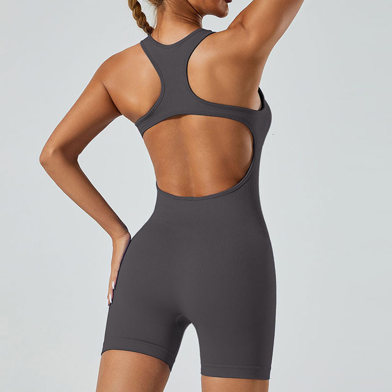 Seamless backless lifting buttocks slimming fitness pants high elasticity sports yoga suit jumpsuit shorts