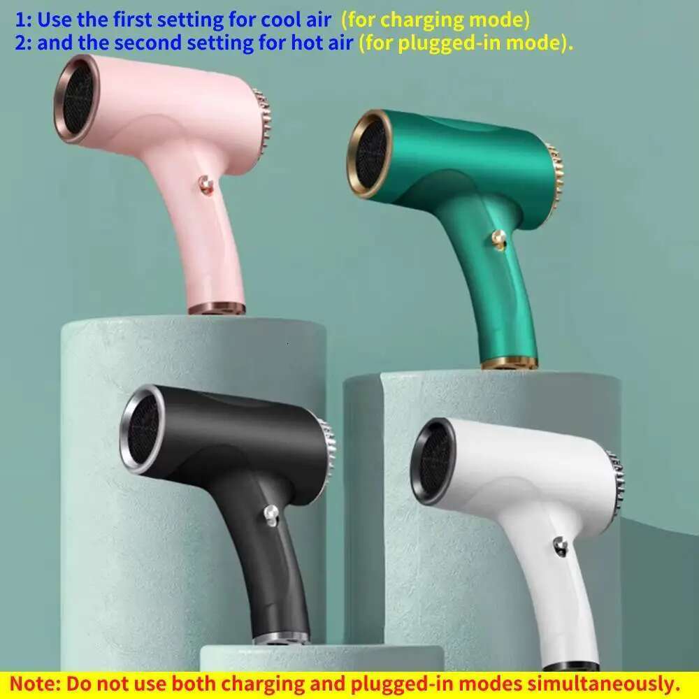 Portable Handy Hairdryer Cordless Lonic Hair Dryer 40/500W USB Rechargeable Powerful 2 Gears for Travel Home Dormitory 2600mah