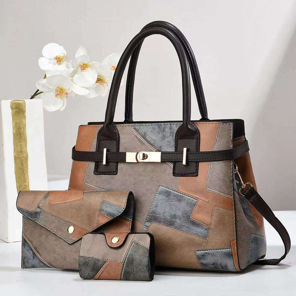 Three piece set mother handbag splicing large capacity women s shoulder crossbody bag commuting tote bags