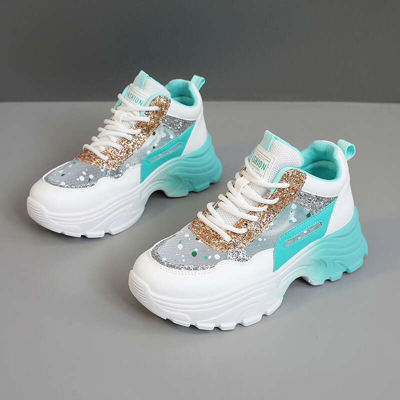 QR8961 New Board Shoes for Spring/Summer 2025 Casual Thick Bottom Wear resistant Mesh Color blocked Student Versatile College Style