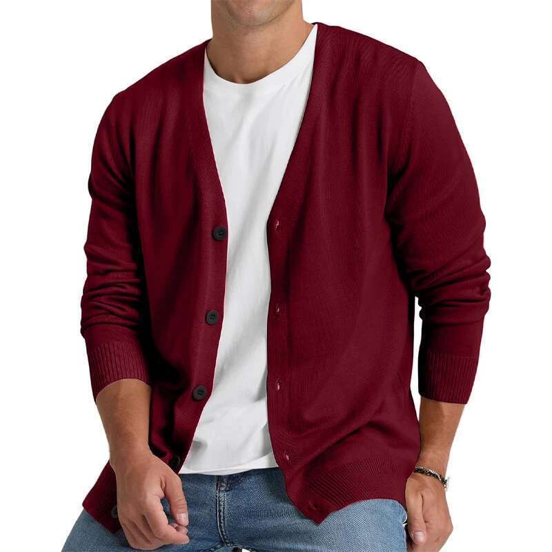 New Mens Cardigan Sweater Vintage V-Neck Long Sleeve Button Down Knitted Sweaters Lightweight Solid Color Outerwear Designer