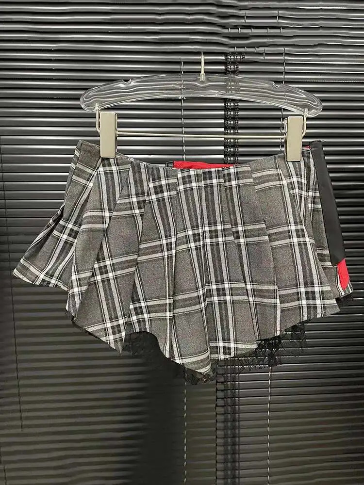 DEAT Fashion Trendy Womens Patchwork Plaid n Pleated Mini Skirts Summer High Waist Aline Skirt Female 29L7565 250520