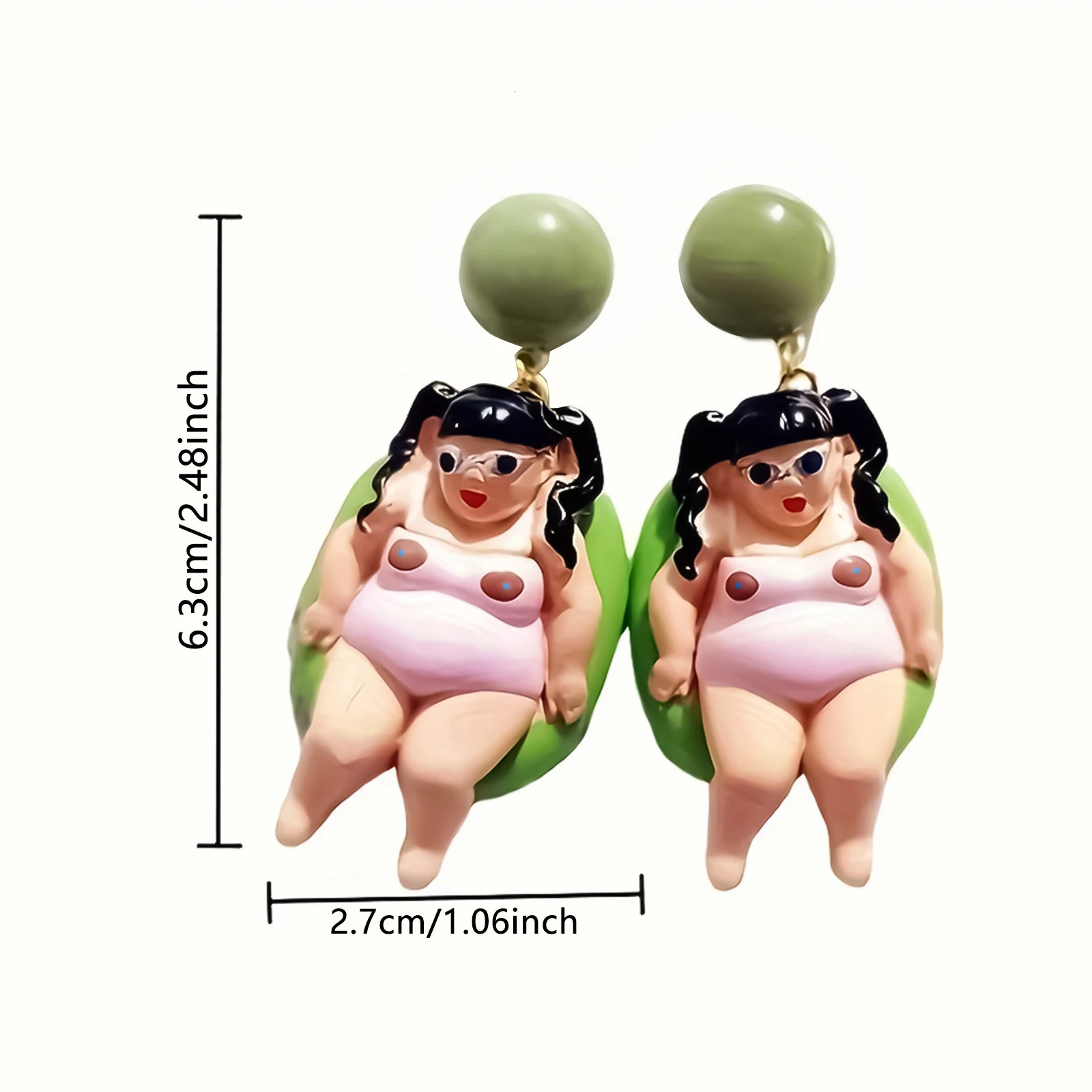 A Pair of Cartoon Exaggerated and Funny Chubby Girls naomi watanabe with Swimming Ring Earrings 250520