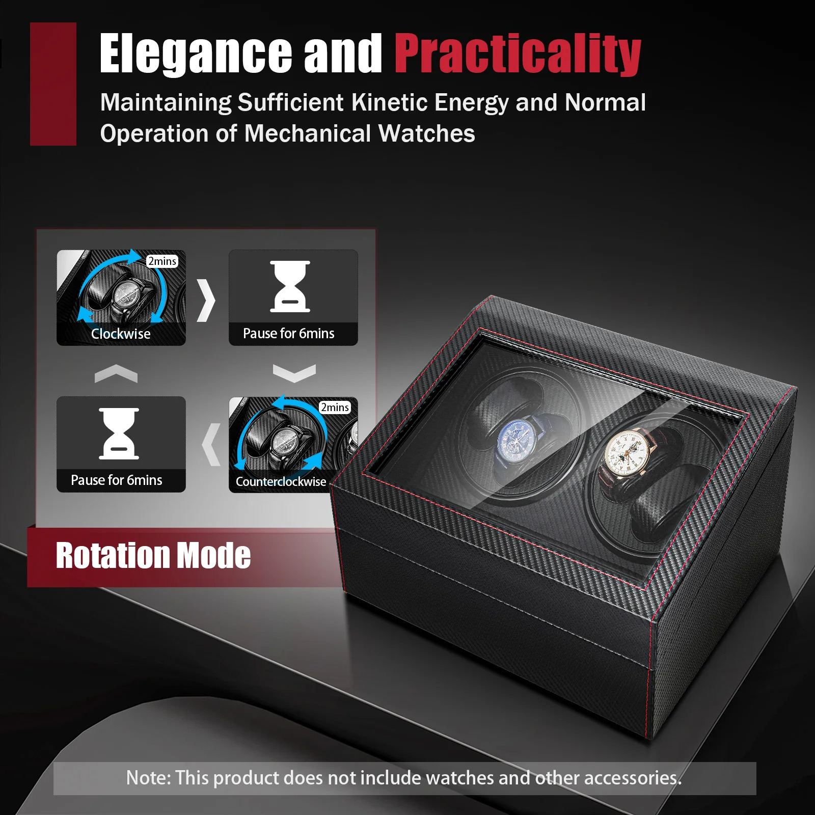 Mechanical Watch Winder NonMagnetic Box 4 Display Compartments 6 Storage Slots Quiet Motor 250515