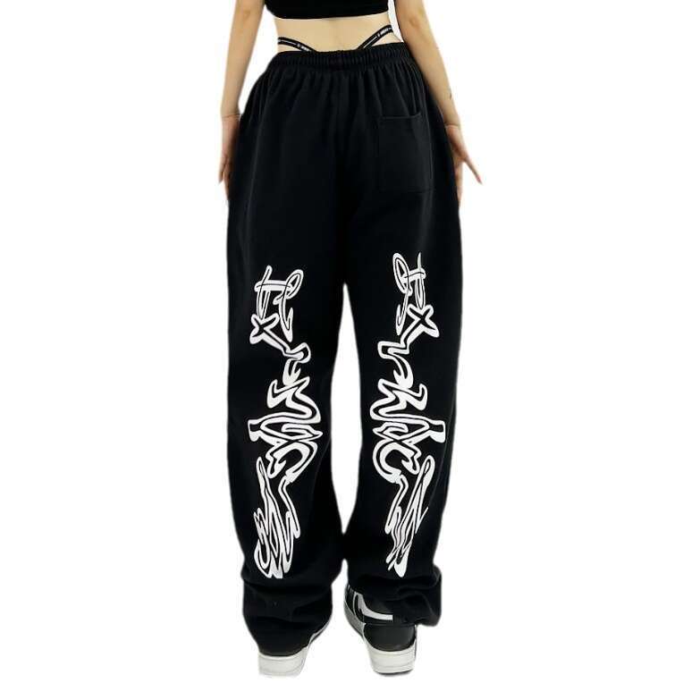 American style design street straight wide leg jazz hot girl sports and casual pants, loose printed ankle binding sweatpants