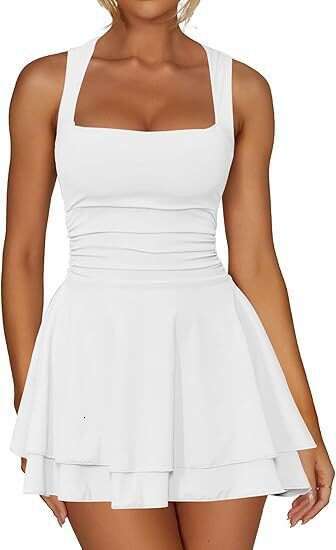 Long Dress Designer Dress Women Dress Calf Buttock Maxi Dress Womandress Robe De Designer 2025 Womens Square Neck Waist Pleated Hem Mini Short Dress