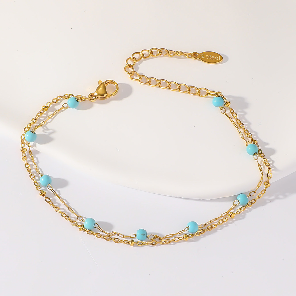 Stainless Turquoise Bracelet Titanium Steel New Women's Versatile Fashion Simple Natural Stone Double Layer