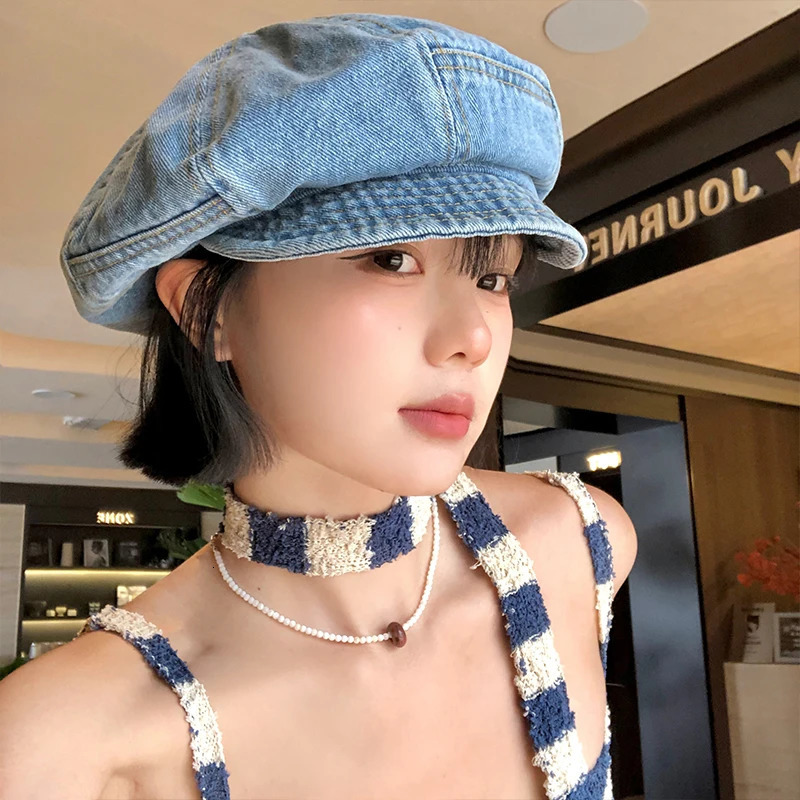 Japanese Retro Denim Cloud sboy Hats Spring and Summer Travel Casual Versatile Literary Style Berets Cap for Men and Women 250520