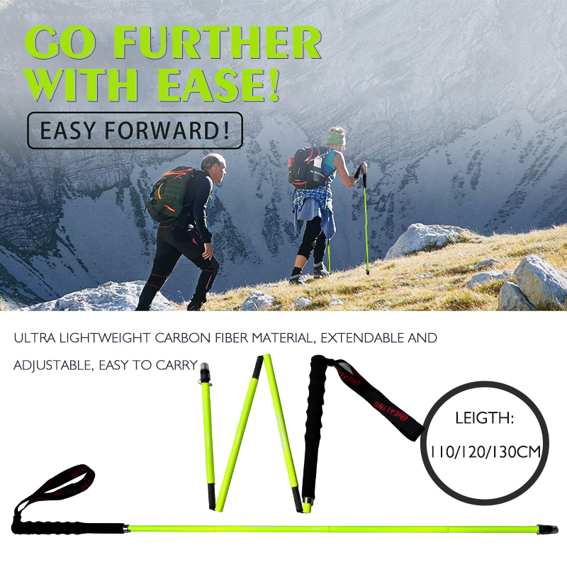 Professional four-section carbon fiber trekking pole, foldable and lightweight, suitable for hiking and rock climbing, with a quick-lock system