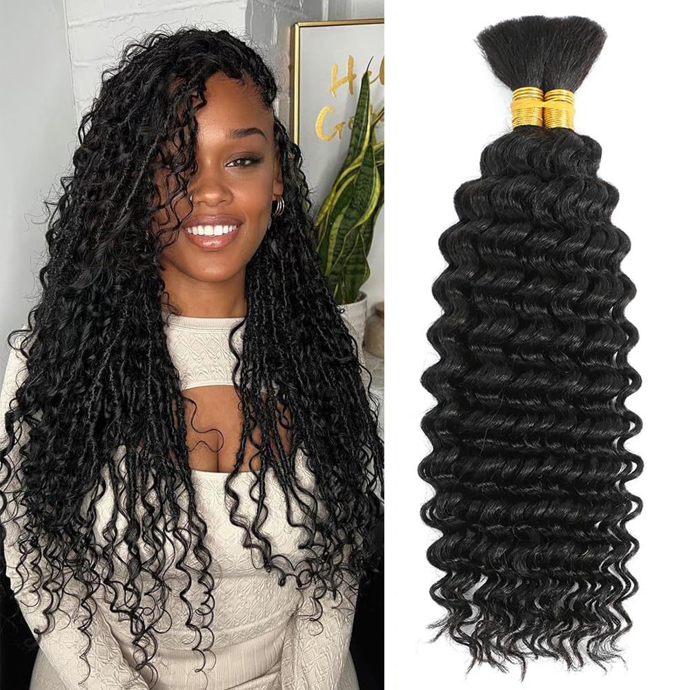 ViBESHiFT18-22 Inch Deep Wave Bulk Hair Extensions 100% Human Hair 12A Brazilian Virgin Hair for Women Seamless Look Party Daily Work