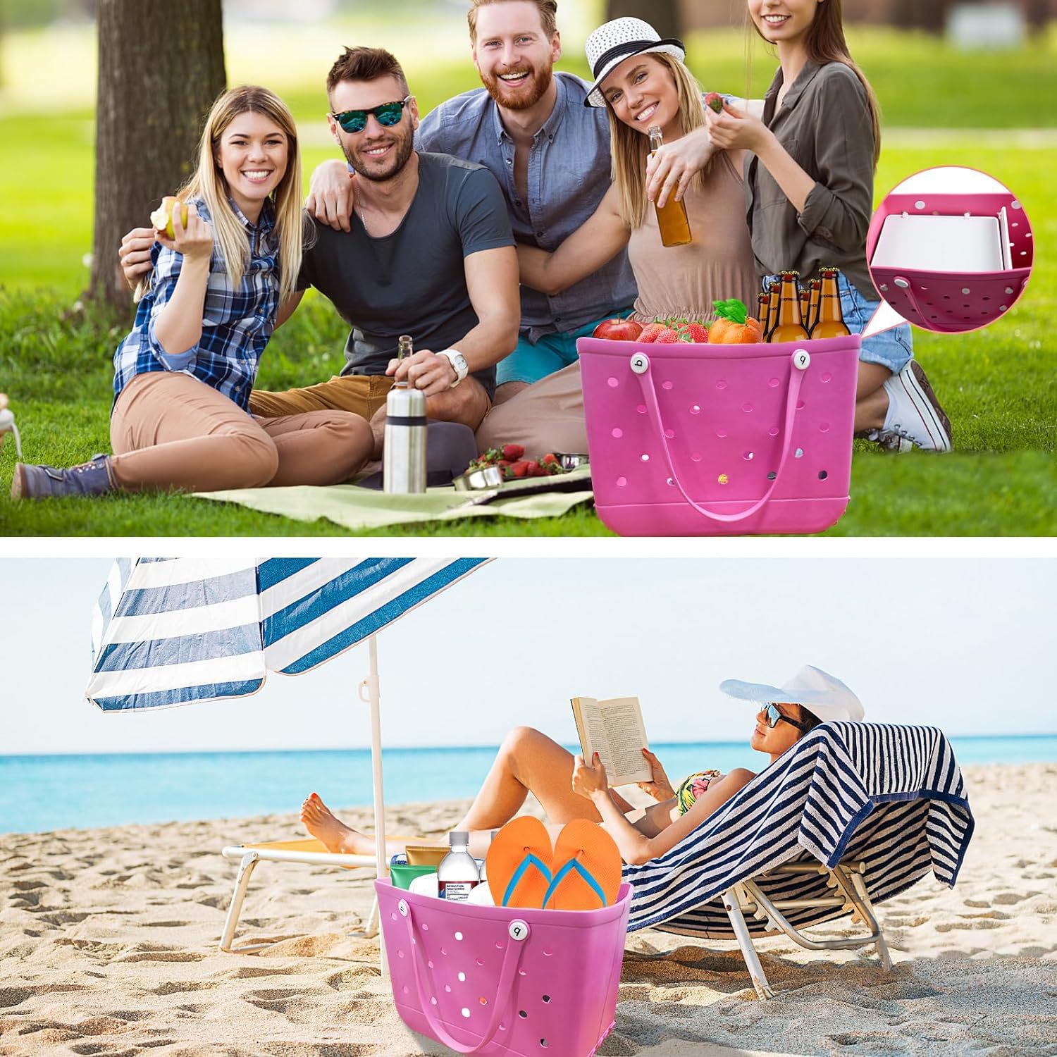Spacious Reusable Waterproof Canvas-like Tote with Drainage Pockets Ideal for Swimming Gear