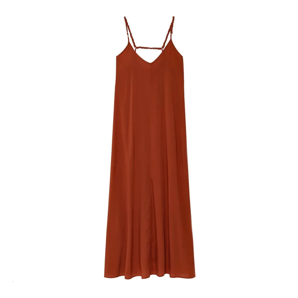 UNIZERA womens suspender long dress with solid color and chest accessories for spring summer casual wear 250520