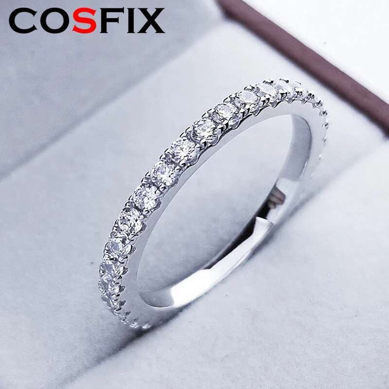 COSFIX 2mm D Color Moissanite Eternity Wedding Band Original 925 Sterling Silver White Gold Stackable Rings Women Girl Wholesale