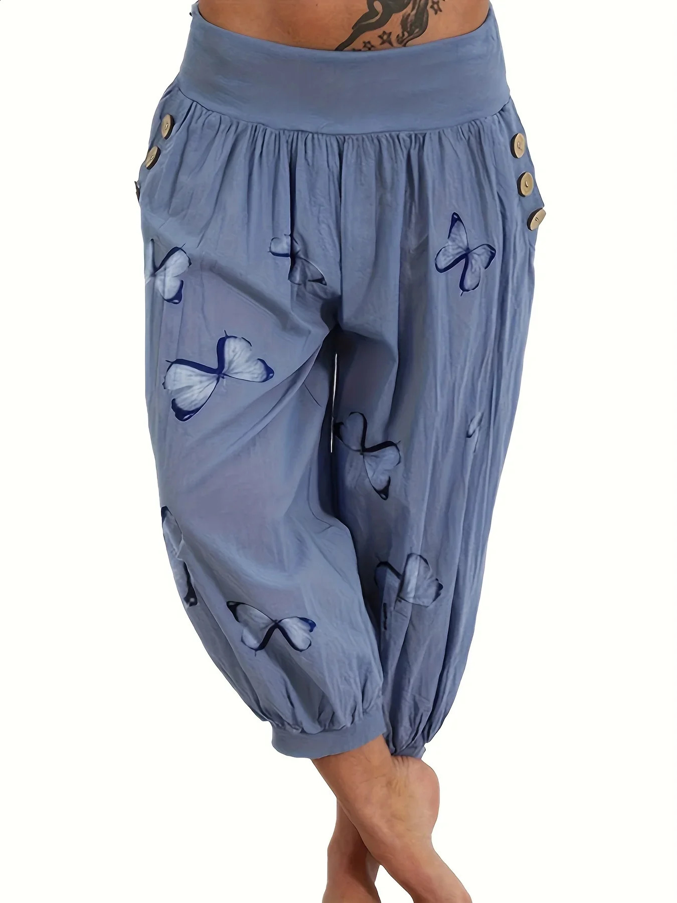 Womens plus size 1XL5XL casual and comfortable pants fashionable print pocket 250428