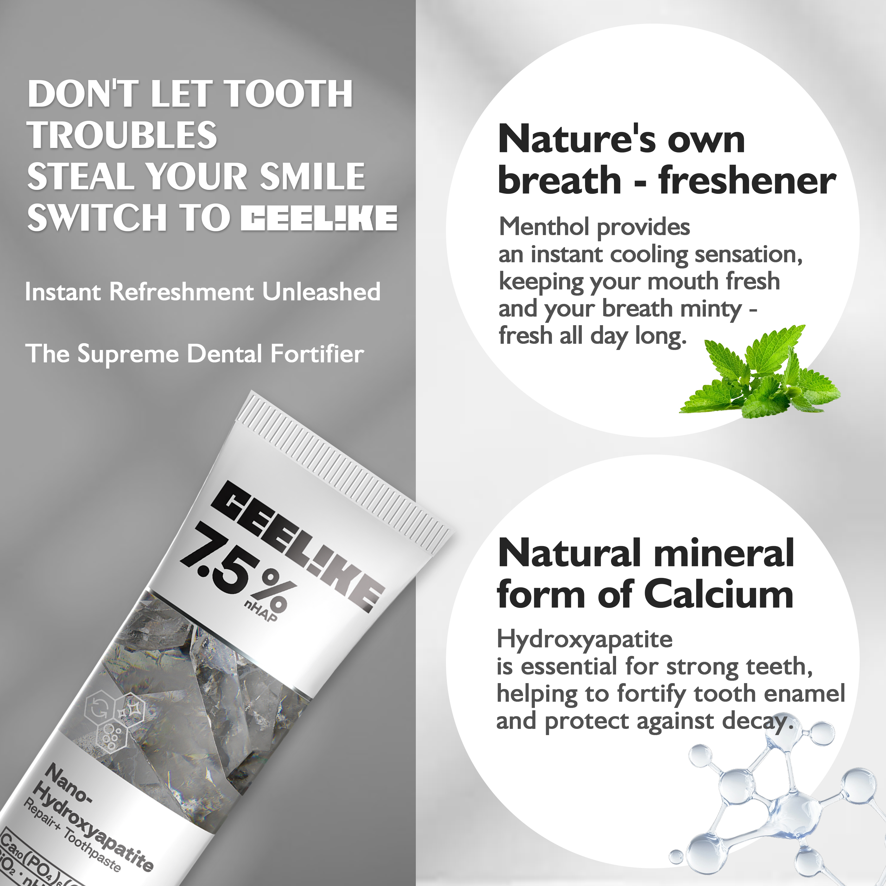 CEELIKE Hydroxyapatite Toothpaste Natural Ingredients Fluoridefree Formula for Enamel Repair Teeth Strengthening Remineralization Fresh Breath