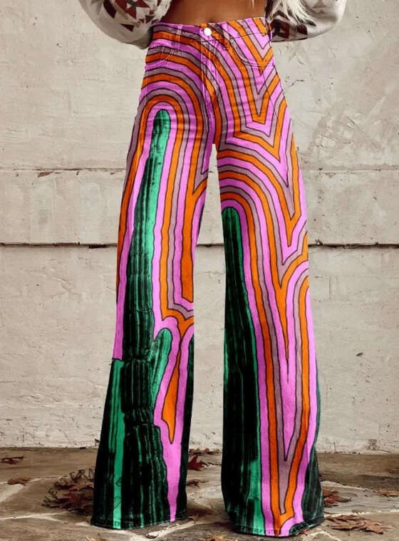 2025 High-Waisted Wide-Leg Printed Jeans for Women - Stretchy Casual Fashion