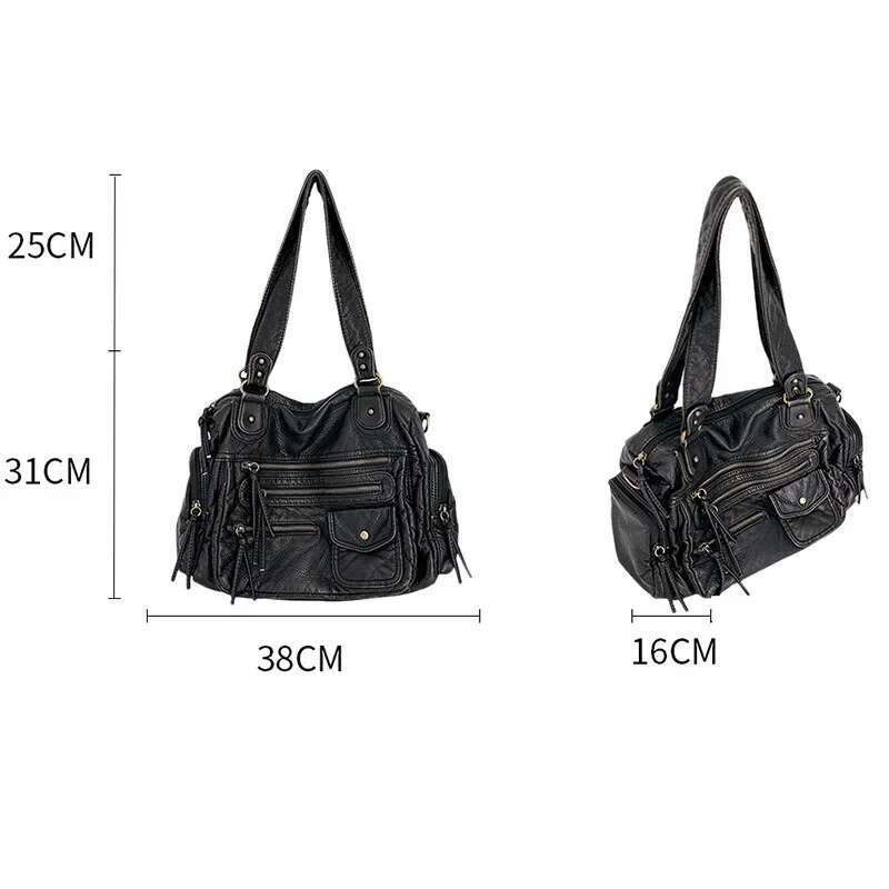 Women's Fashion Retro Old Motorcycle Large Capacity Washed Y2k Hot Girl Shoulder Messenger Bag