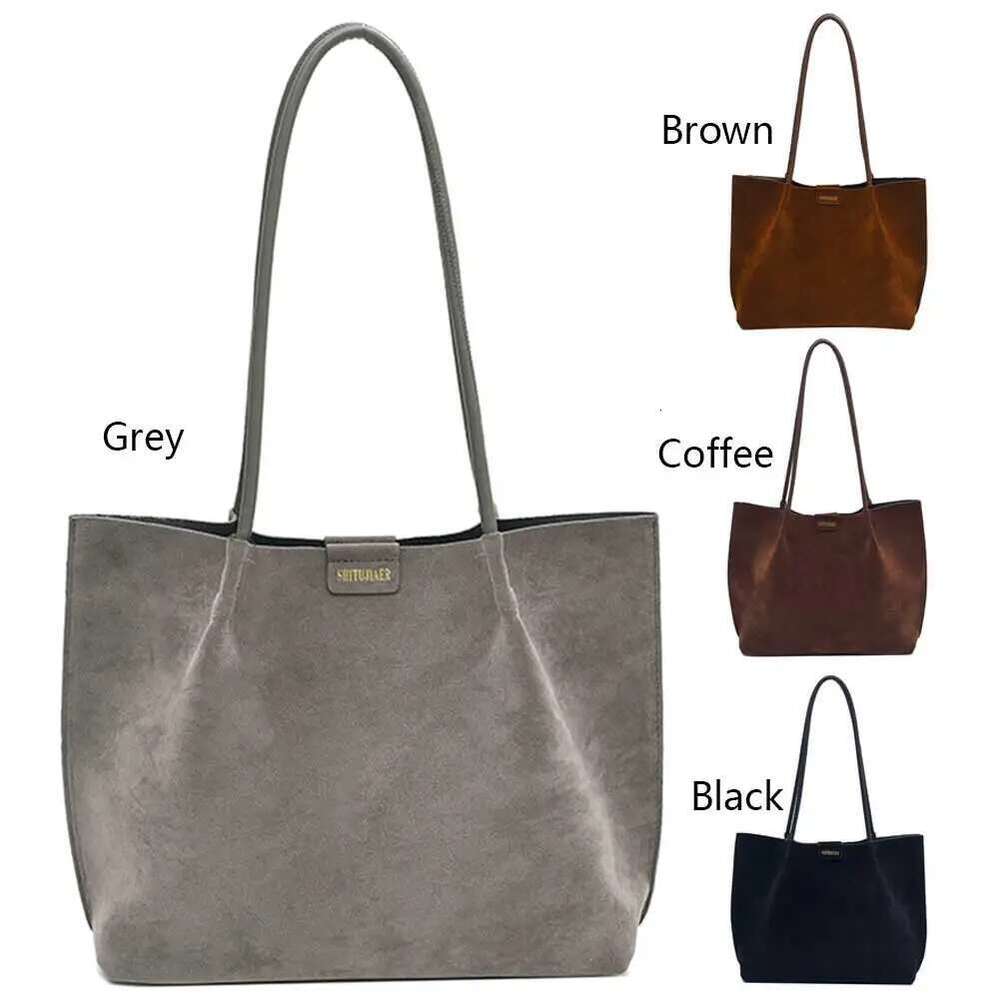 Women Vintage Large Capacity Suede Frosted Shoulder Slouchy Tote Handbag Female Commute Bag