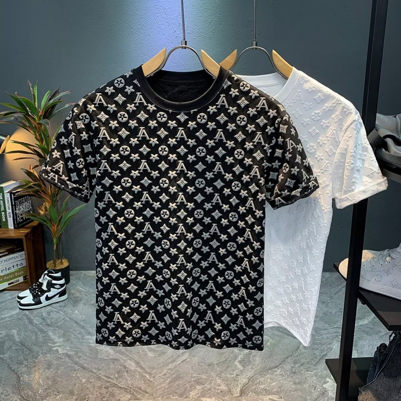 Summer men's new fashion round neck jumper short-sleeved T-shirt men's fashion printed loose half sleeved body 2025