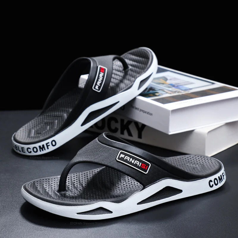 Mens Slippers Summer Man Sandals Flip Flops PVC Soft-soled Beach Shoes Pinch Summer Outdoor Sanding Leisure Trend Couple Indoor 250515