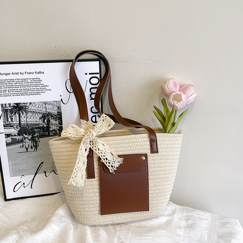 Free Delivery Designer Bag Summer Tote With Fashionable Contrasting Colors Large Capacity And Versatile Single Shoulder Crossbody Simple Texture Woven