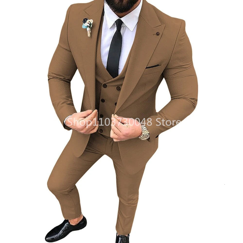 Solid Wedding Mens 3 Pieces Suit One Button Lapel Jacket Vest Trousers Dinner Groom Tuxedos Slim Fit Formal Business Suits 250514