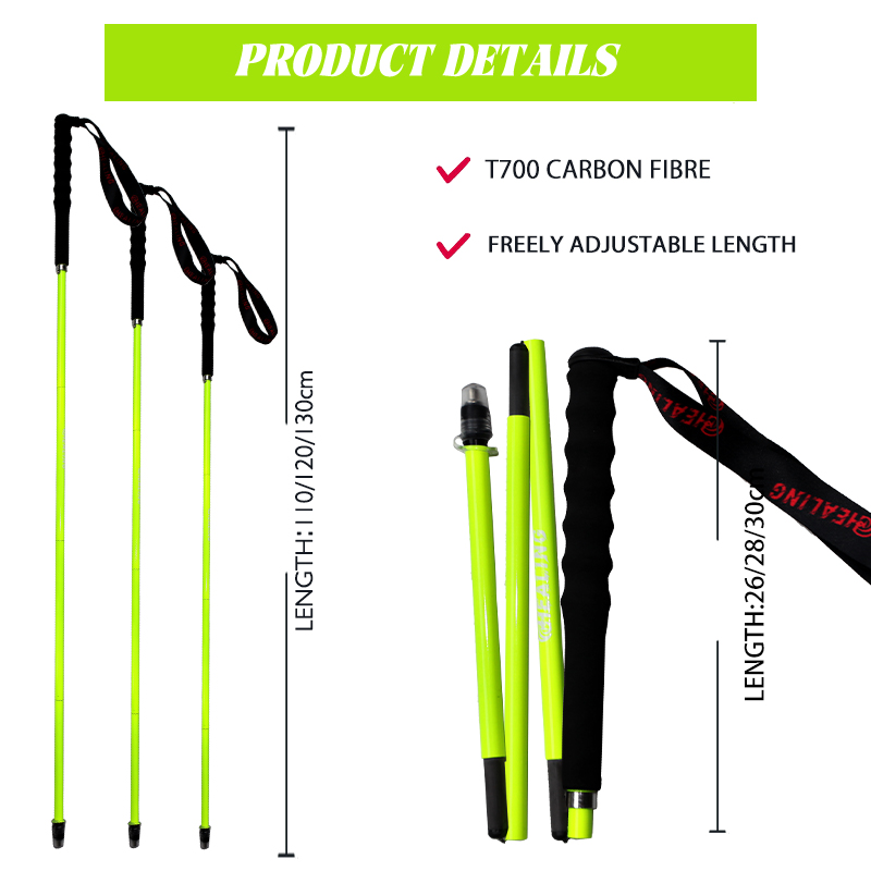 Professional four-section carbon fiber trekking pole, foldable and lightweight, suitable for hiking and rock climbing, with a quick-lock system