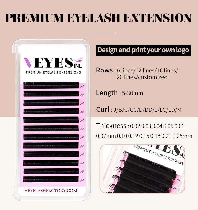 Veyes Inc Professional Individual Extensions 5-30mm CC DD Curl 0.15mm Faux Mink Silk Mixed Single Eyelash Extension