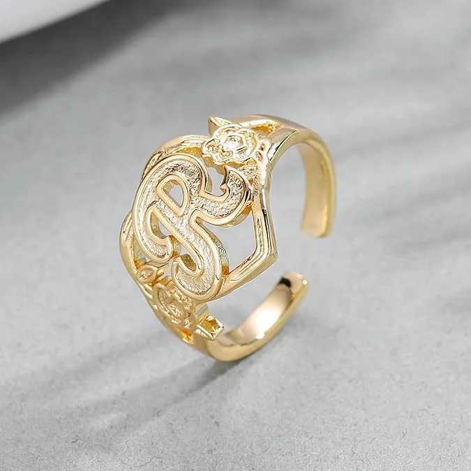 Qitian Gold Initials Heart Letter Ring For Women Fashion Hip Hop Jewelry Personized Adjustable Letter Rings Mothers Day Gifts L250519