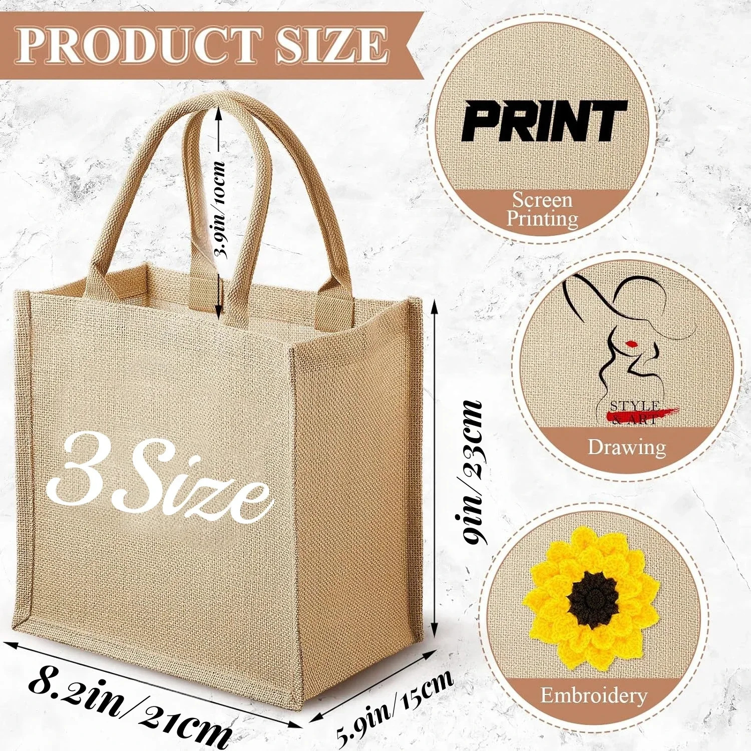 6-20Pcs Burlap Tote Bags DIY Jute Bags with Handles Blank Jute Tote Bridesmaid Gift Bags for Wedding Bachelorette Beach Party 250516
