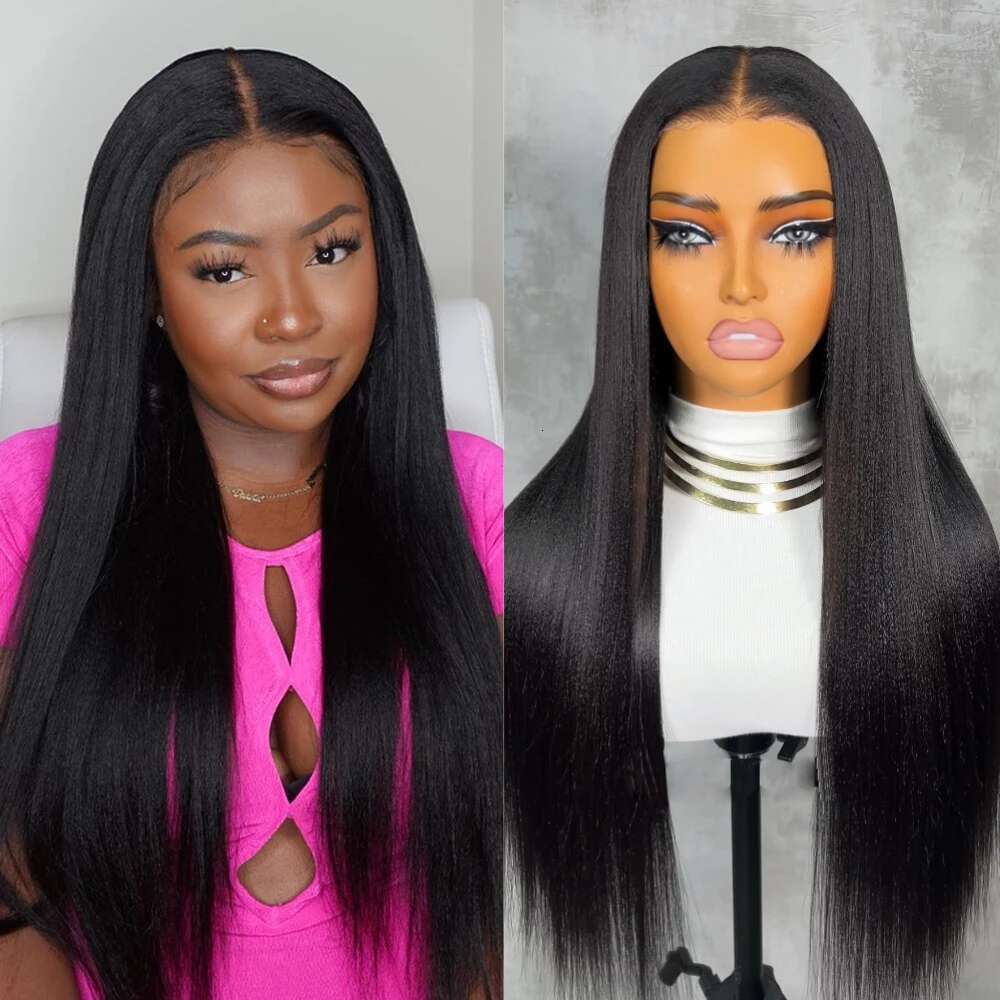 UNICE Yaki Straight 7x5 Closure Glueless Wigs Human Hair Ready To Wear Cut Bleached Pre Plucked Lace Wig