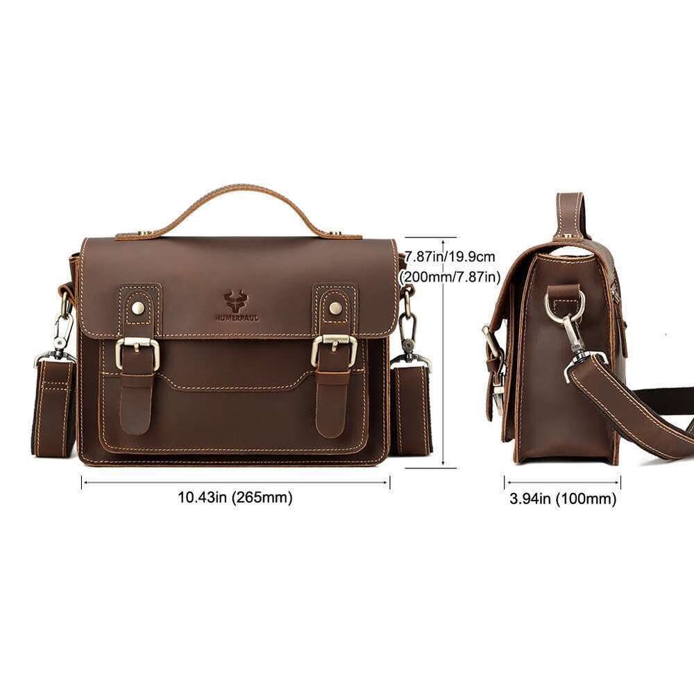 HUMERPAUL Crazy Horse Leather Men Messenger Vintage Large Capacity Crossbody Bag Handbags Multifunctional Business Briefcase
