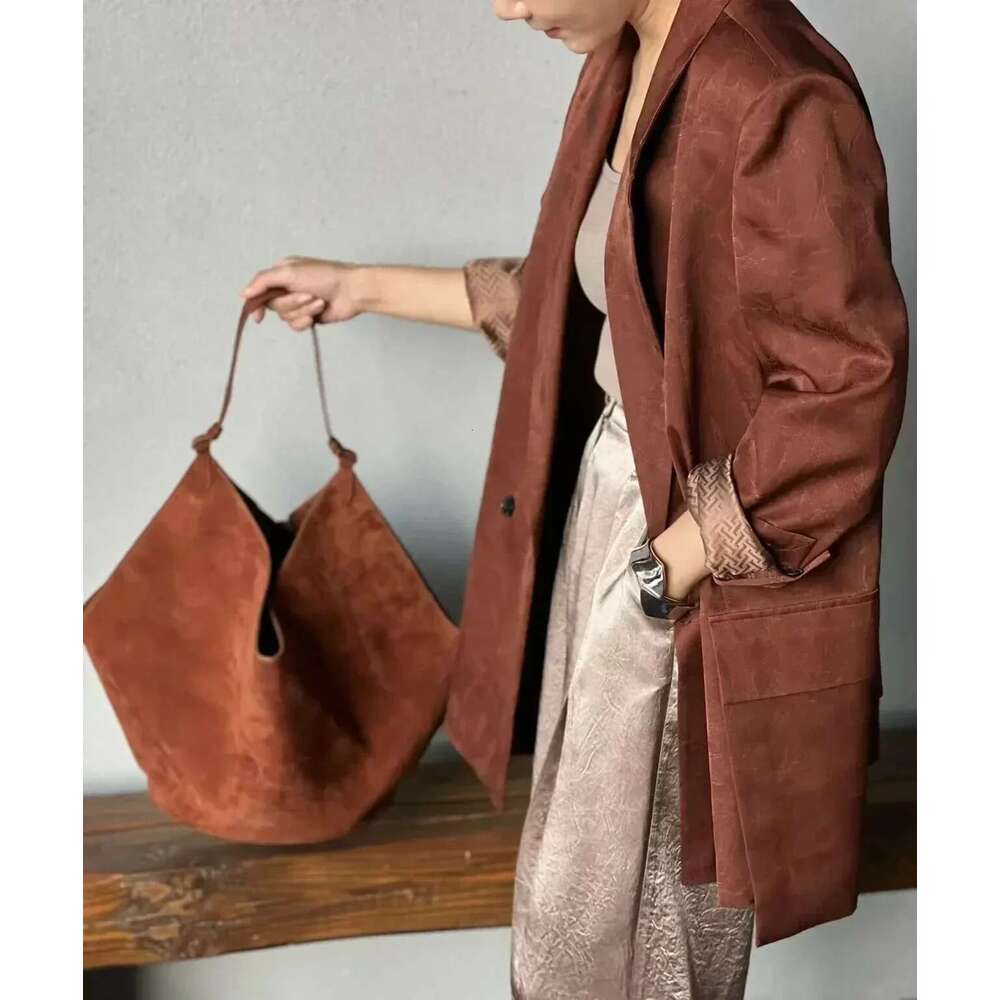 Autumn and Winter High Quality Genuine Suede Dumpling Bucket Single Shoulder Handbag Tote Bag