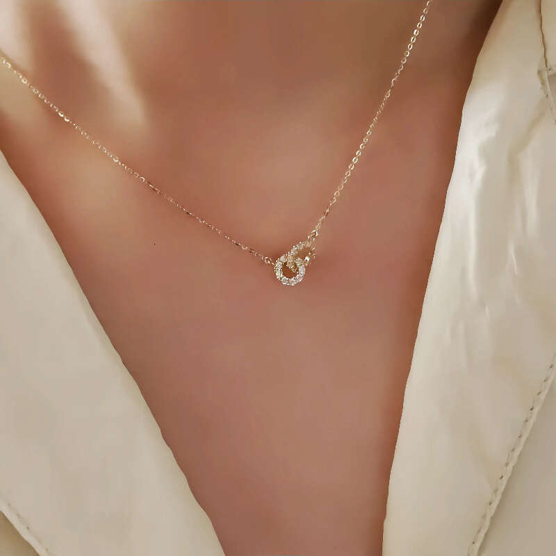New 925 Sterling Silver Double Ring Necklace Female Clavicle Chain Simple Temperament Necklace Wedding Jewelry Accessories