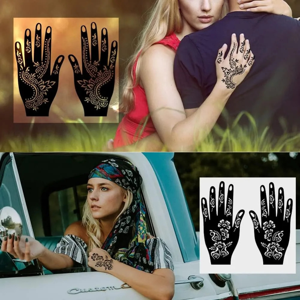 Henna Tattoo Stencils kit 12 Sheets Temporary Tattoo Stickers for Women Girls Indian Arabian Reusable Hand Tattoo Templates 250515