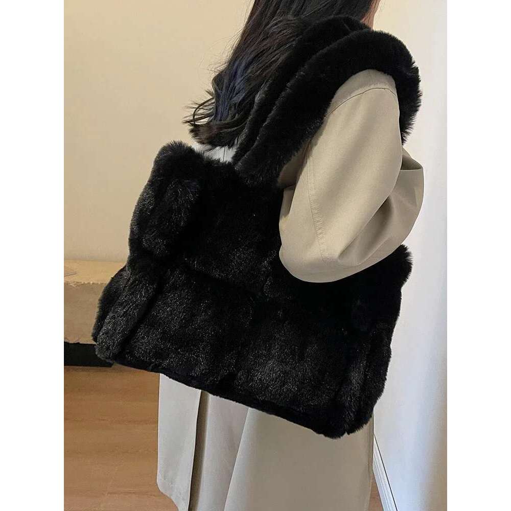 Faux Fur Women's Shoulder Large Capacity Soft Plush Casual Tote Bags Winter Fashion Female Travel Purse Handbags