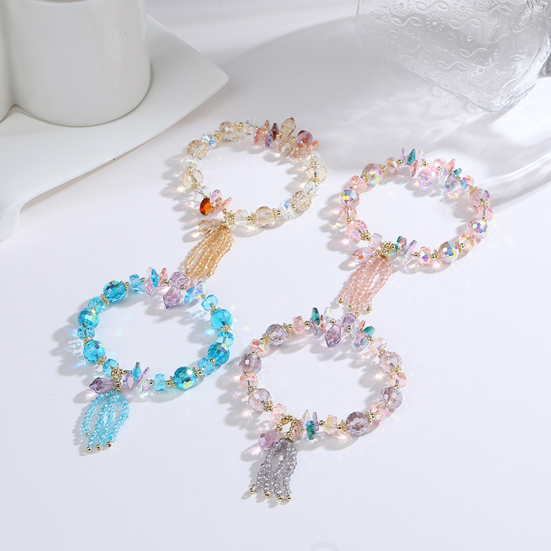 style Little Fresh Crystal Bracelet with Female Micro Inlaid Tassel Beaded Bracelet, Super Sparkling Fairy Sweeess Handmade